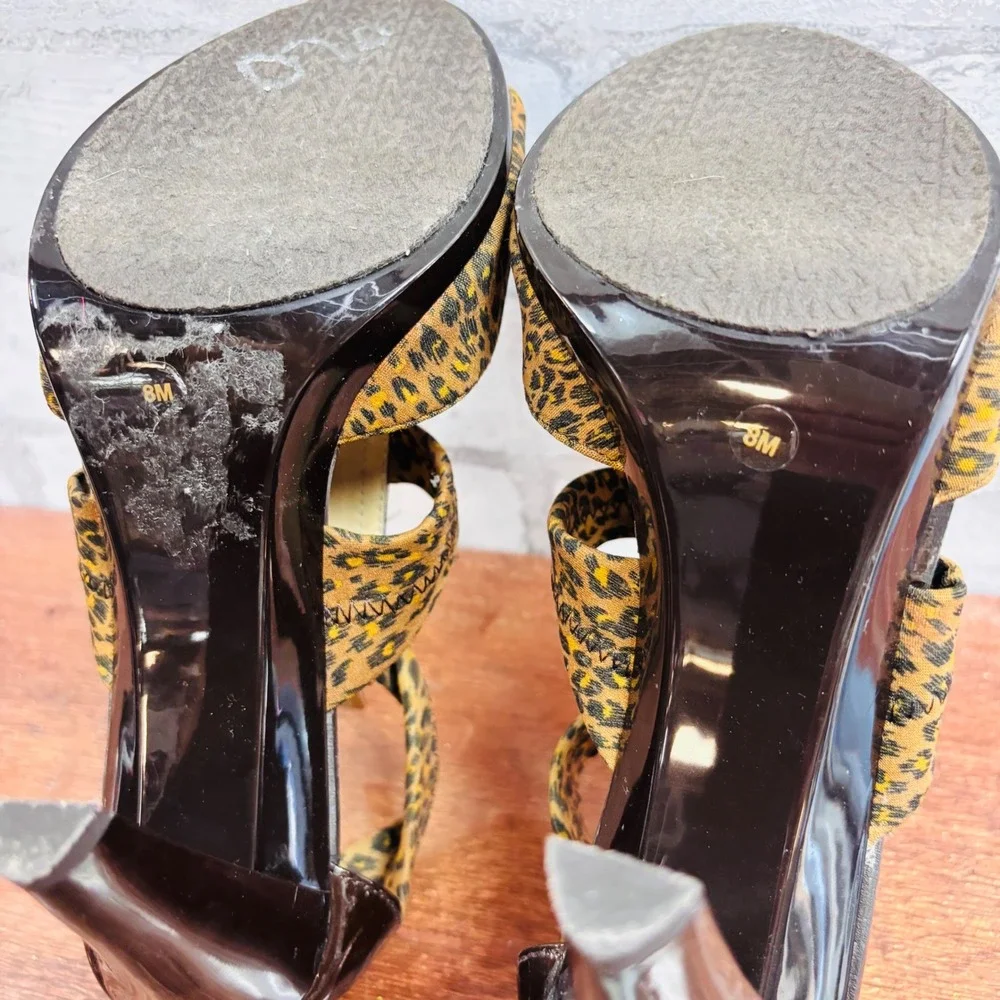 Michael Kors Womens Leopard Print Front Zip Stiletto Heels Brown Patent Size 8M